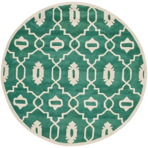Chatham Teal/Ivory 5 ft. x 5 ft. Round Geometric Area Rug