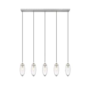 Arden 5-Light Brushed Nickel Shaded Linear Chandelier with Clear Glass Shade with No Bulbs Included