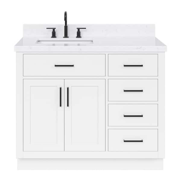 Hepburn 42 in. W x 22 in. D x 36 in. H Single Sink Freestanding Bath Vanity in White with Carrara Quartz Top