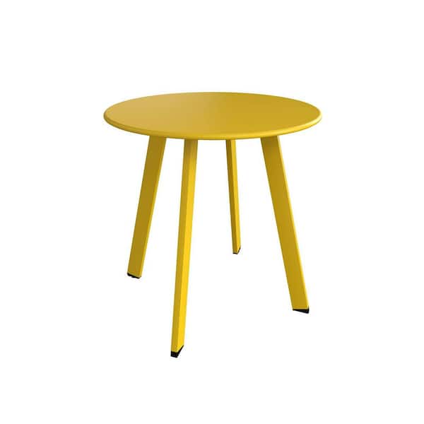 Sudzendf 17.75 in. W Yellow Metal Round Patio Outdoor Side Table, Weather- Resistant