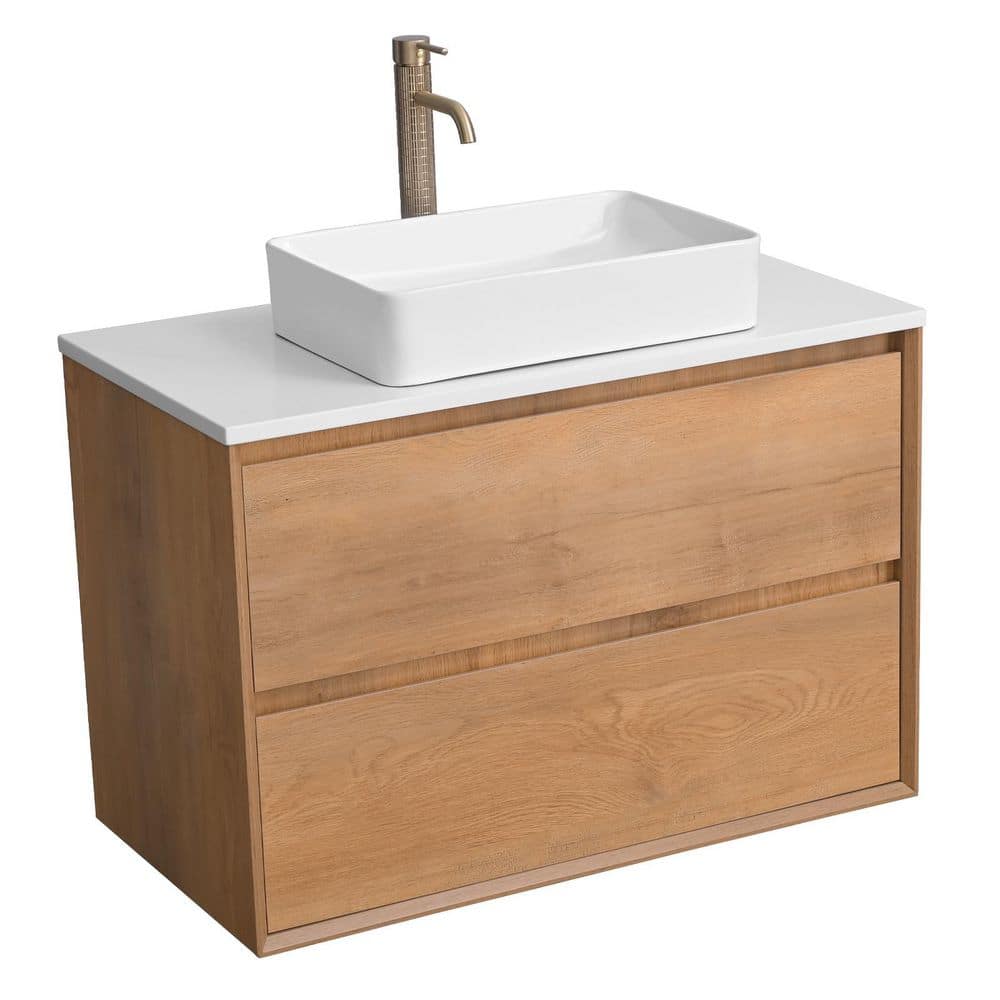 36 in. Single Sink Floating Smoked Oak Bath Vanity with Super White Quartz Top price history on PriceWatchPro