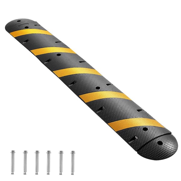6 FT. Rubber Speed Bump, Dual-Channel Traffic Ramp, 22000 lbs./Axle, 72in. Cable Protector for Asphalt, Concrete, Gravel