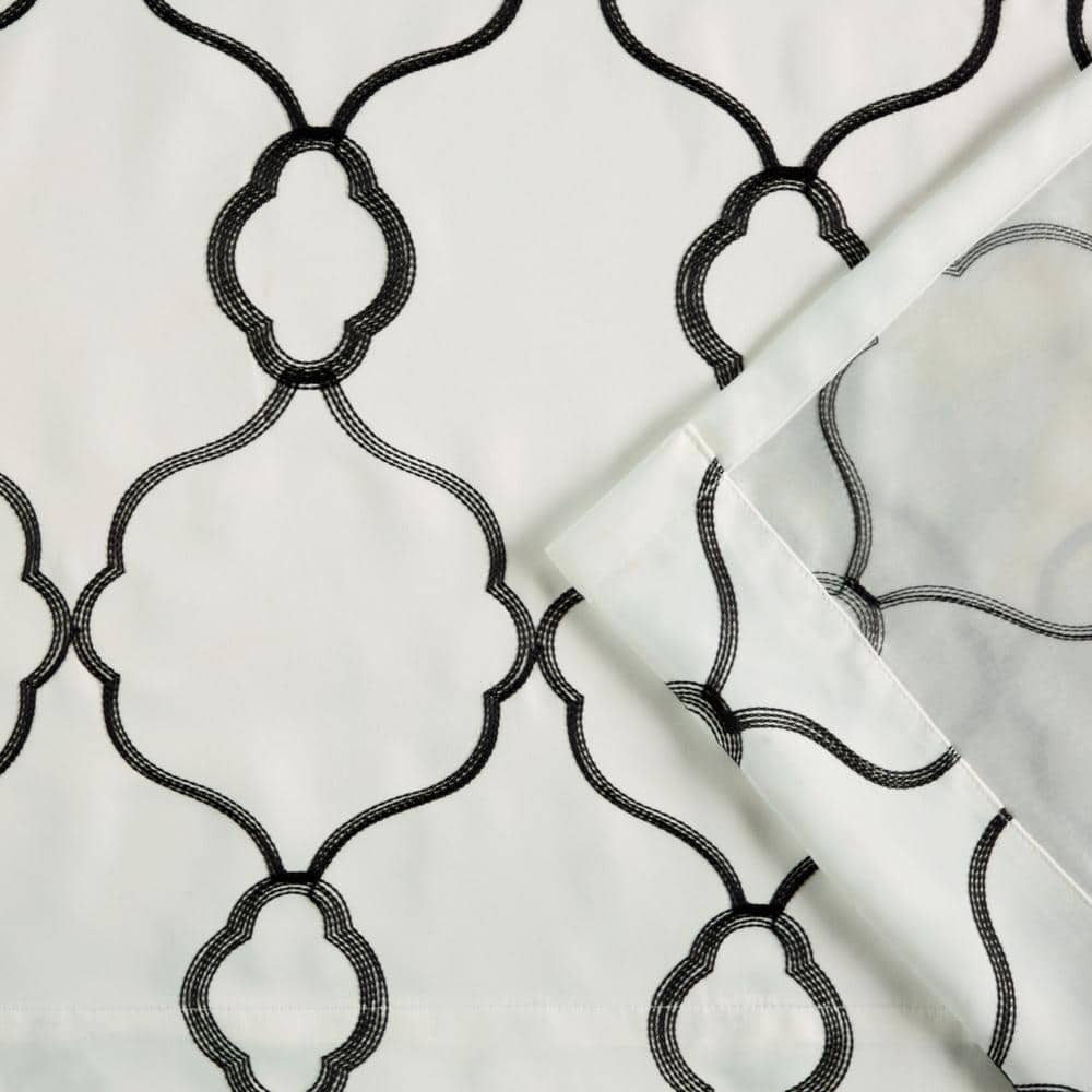 Winter Black Embroidered Blackout Grommet Curtain Panels