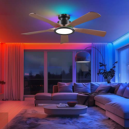 52 in. Indoor/Outdoor Modern Flush Mount Brown 6-Speed Ceiling Fan with RGB Color LED Light and Remote/APP Control Lighting