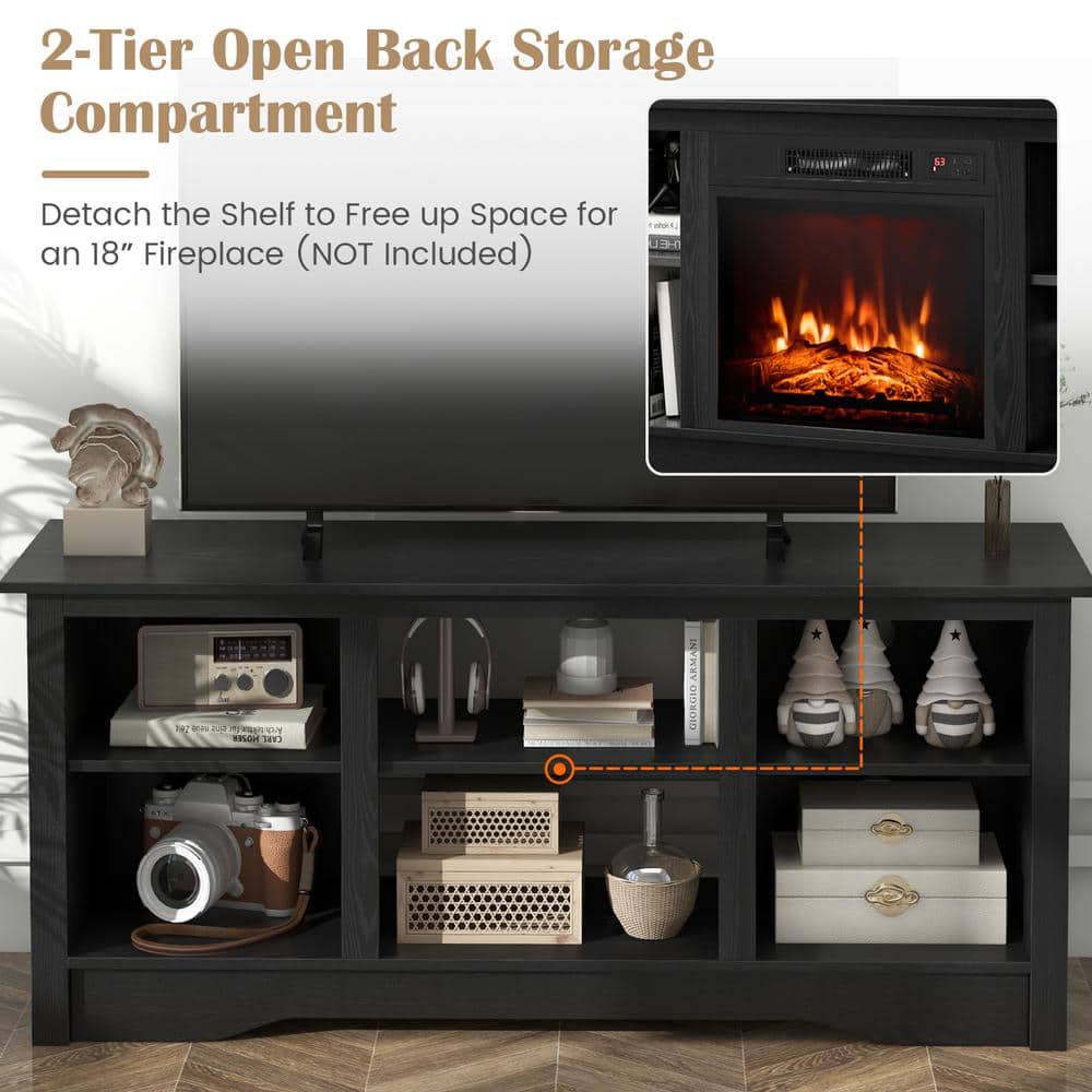 Black MDF TV Stand with Fireplace and Adjustable Shelves