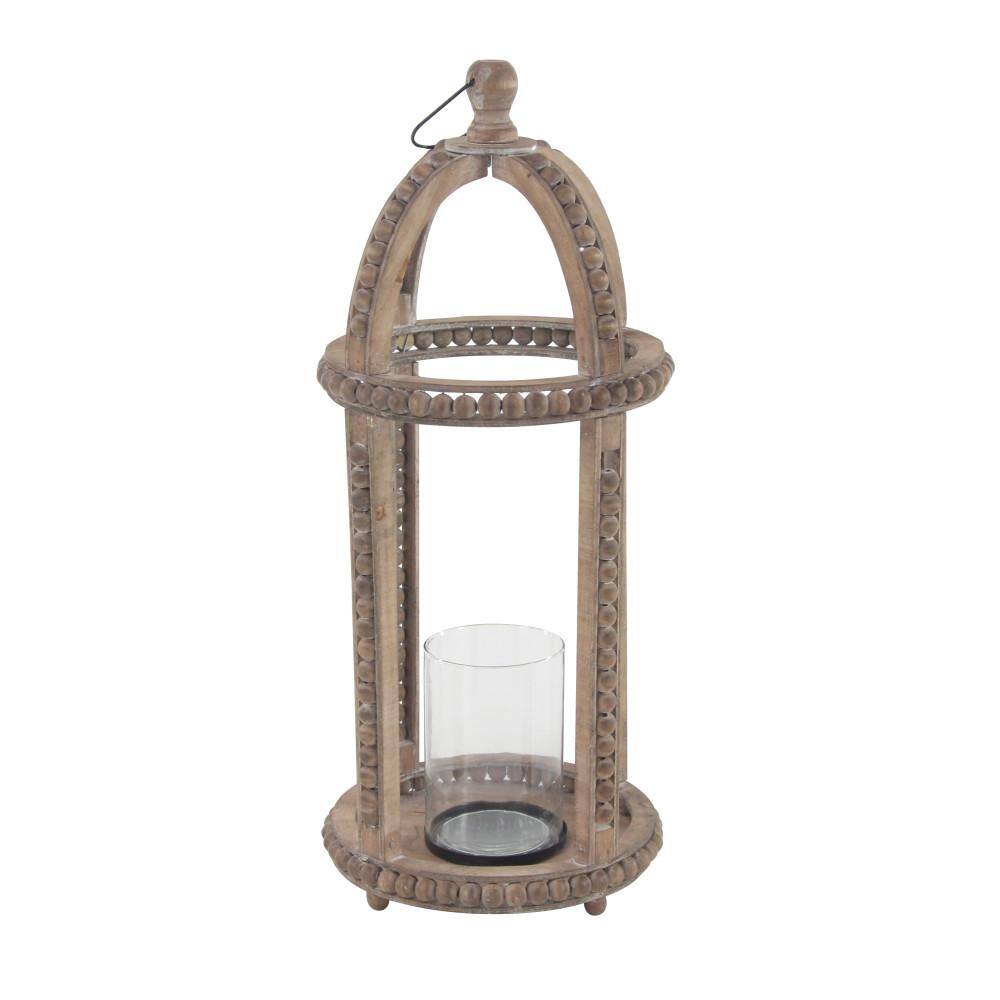 29" Brown Reclaimed Wood Hanging Candle Lantern