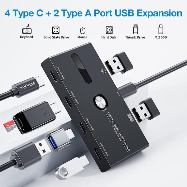 Etokfoks 10Gbps USB C Hub, 6 USB Ports Splitter, 4 USB-C and 2 USB-A Ports  for PC, Laptop, MacBook Pro Etc. - (1-Pack) MLPH005LT331 - The Home Depot