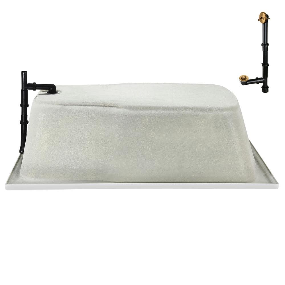 72'' Glossy White Acrylic Soaking Drop-In Bathtub with Brushed Gold Hardware