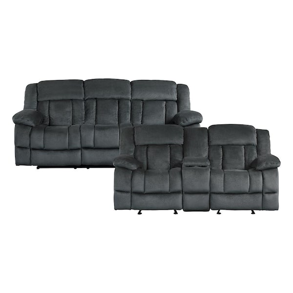 Lazzara Magnus 90 in. W. Pillow Top Arm Microfiber Rectangle 2-Piece Manual Reclining Sofa Set in Charcoal