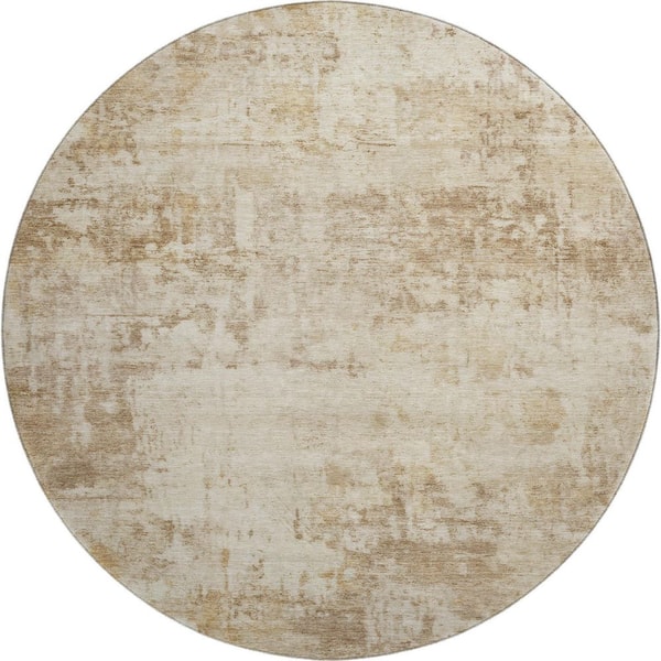 Mayfield Premium Machine Washable Abstract AMF2371 Beige 8 ft. x 8 ft. Round Rug