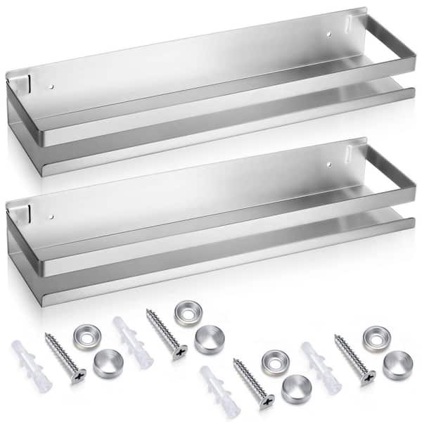 15.8 in. x 4 in. Stainless Steel Wall Mounted Floating Shelves for Bathroom Kitchen Living Room, Silver (2-Pack)