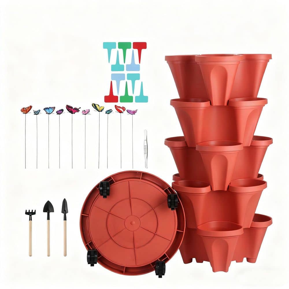 5-Tier Brick Red Polyethylene Vertical Stackable Planter with Garen Tool Set for Indoor/Outdoor Growing Vegetables price history on PriceWatchPro