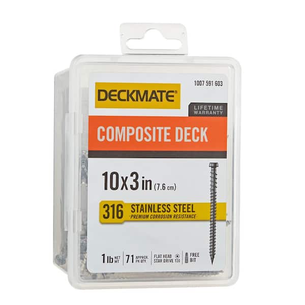 DECKMATE Marine Grade Stainless Steel #10 X 3 in. Composite Deck Screw 1lb (Approximately 71 Pieces)