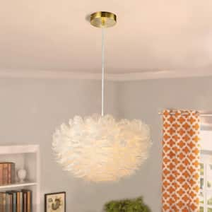 Jolie 3-Light Modern Romantic White Feather Globe Chandelier Dimmable Orb Pendant with Feather Shade for Child Bedroom