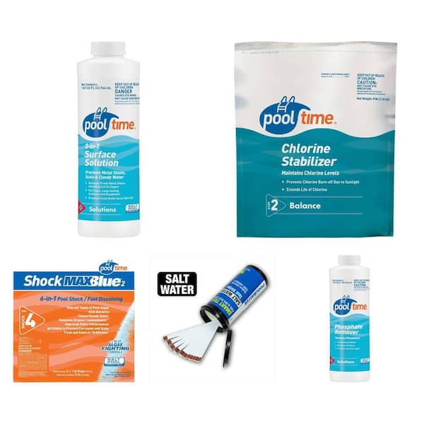 Saltwater Pool Balance & Maintenance Kit Up to 20,000 Gal – Shock, Stain Control, Phosphate Remover & Test Strips