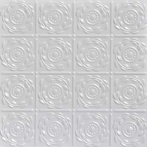 FROM PLAIN TO BEAUTIFUL IN HOURS Crowning Glory White 2 ft. x 2 ft. Decorative Nail Up Tin Ceiling Tile (48 sq. ft./case)