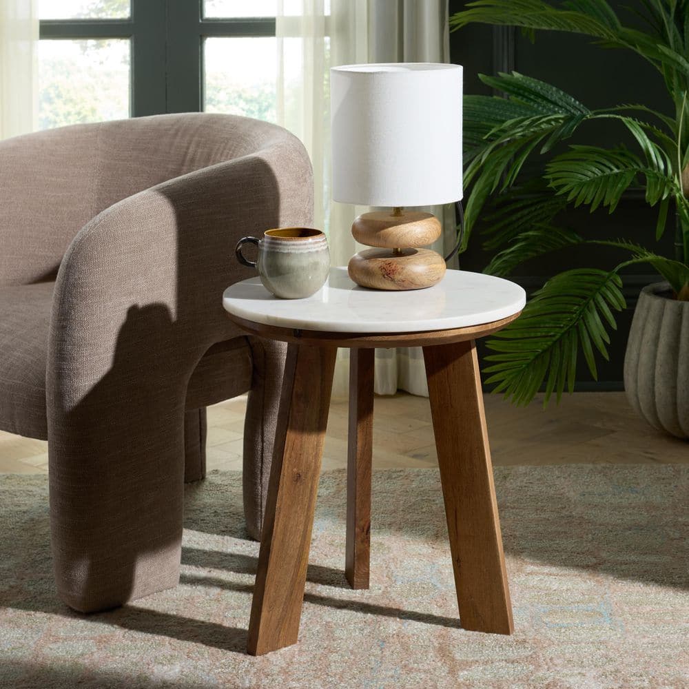 Sanji 18 in. White/Brown Marble Round End Table price history on PriceWatchPro