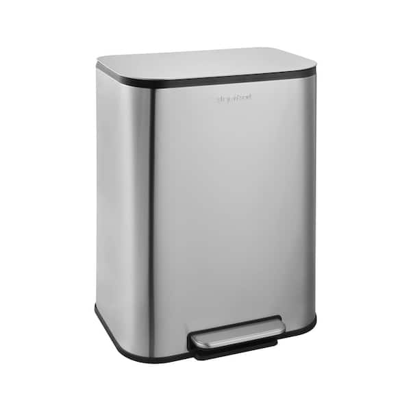 13 Gal. Rectangular Step Kitchen Trash Can, Stainless Steel with Soft-Close Lid and Removable Inner Bin