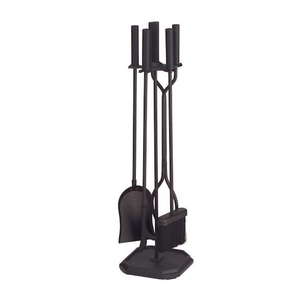 29.5 in. Tall 5-Piece Black Neoclassic Fireplace Tool Set with Square Base