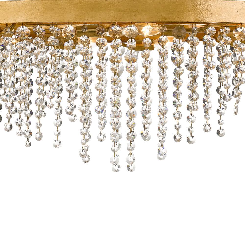 Antique Gold Crystal 8-Light Chandelier with Hand Cut Beads