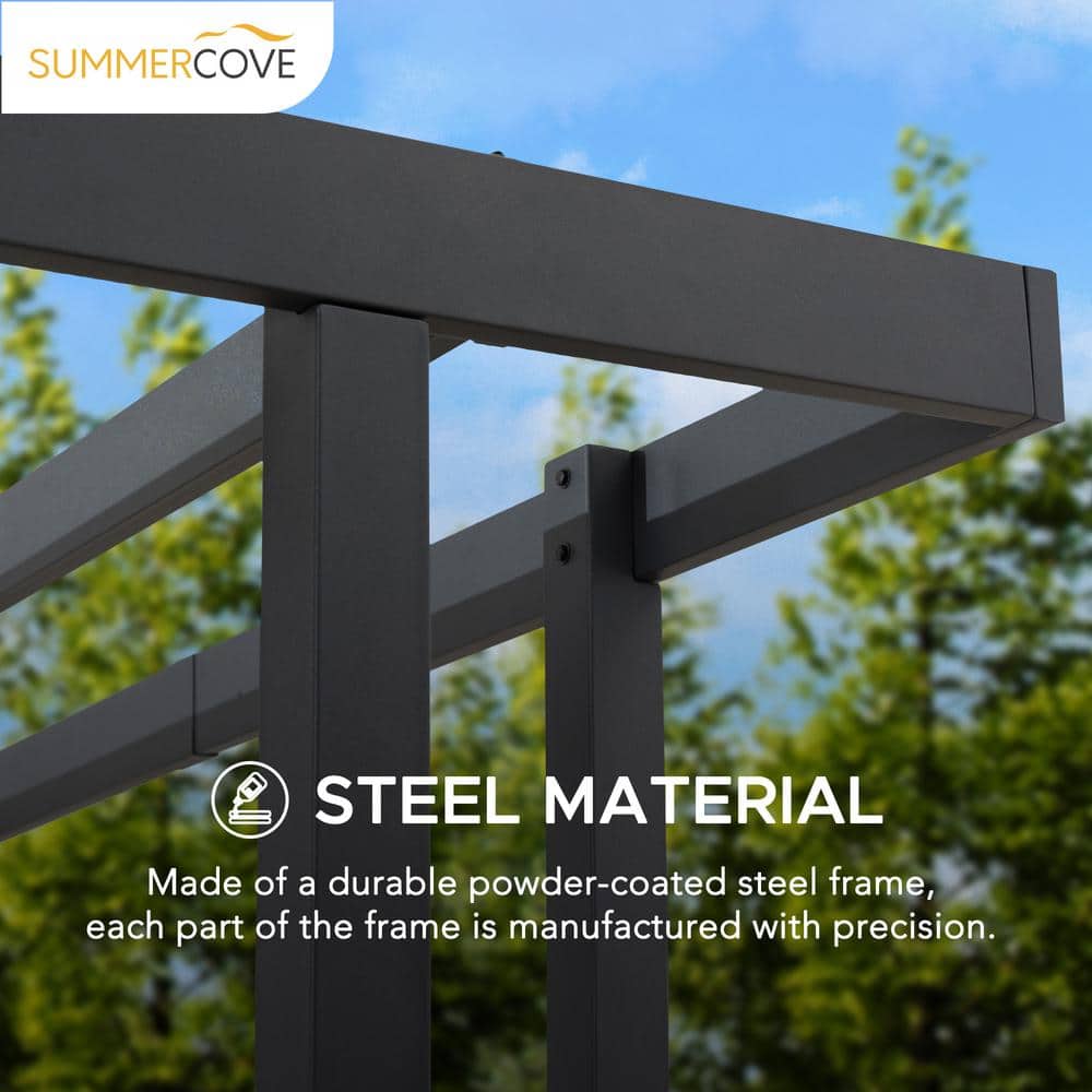 Marbella 10x12 ft Black Steel Frame Outdoor Pergola with Planters