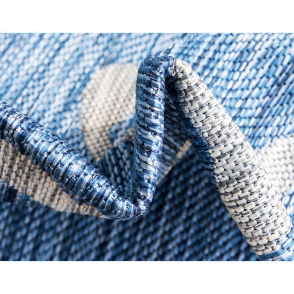 Azure Blue and White Rectangular Synthetic Outdoor Rug, 6' x 9'
