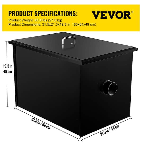 VEVOR Commercial Grease Interceptor 70 lbs. Carbon Steel Grease Trap 35 GPM Grease  Interceptor Trap Under Sink Grease Trap YSFLQ70BLS6PIRJ6TV0 - The Home Depot