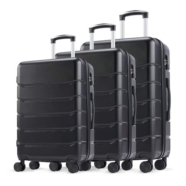 3-Piece Black Plastic Hardside Spinner Luggage Set with TSA Lock and Retractable Handle (20/24/28 in.)