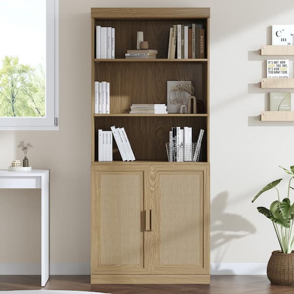 Lirago 72 in. Tall Light Brown Wood 5-Shelf Bookcase with