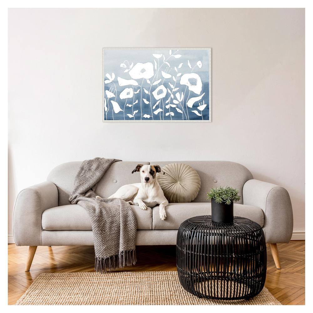 Blue and White Floral Garden Beaded Framed Canvas Wall Art