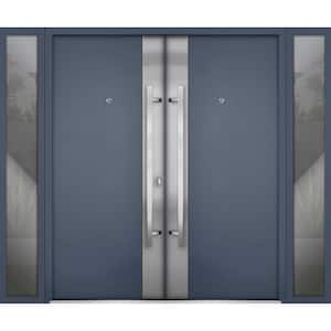 0729 100 in. x 80 in. Right-hand/Inswing 2 Sidelites Exterior Window Gray Steel Prehung Front Door with Hardware
