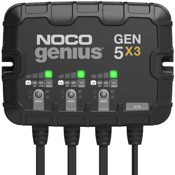NOCO Genius 3-Bank, 15-Amp (5-Amp Per Bank) Fully-Automatic Smart Marine Charger