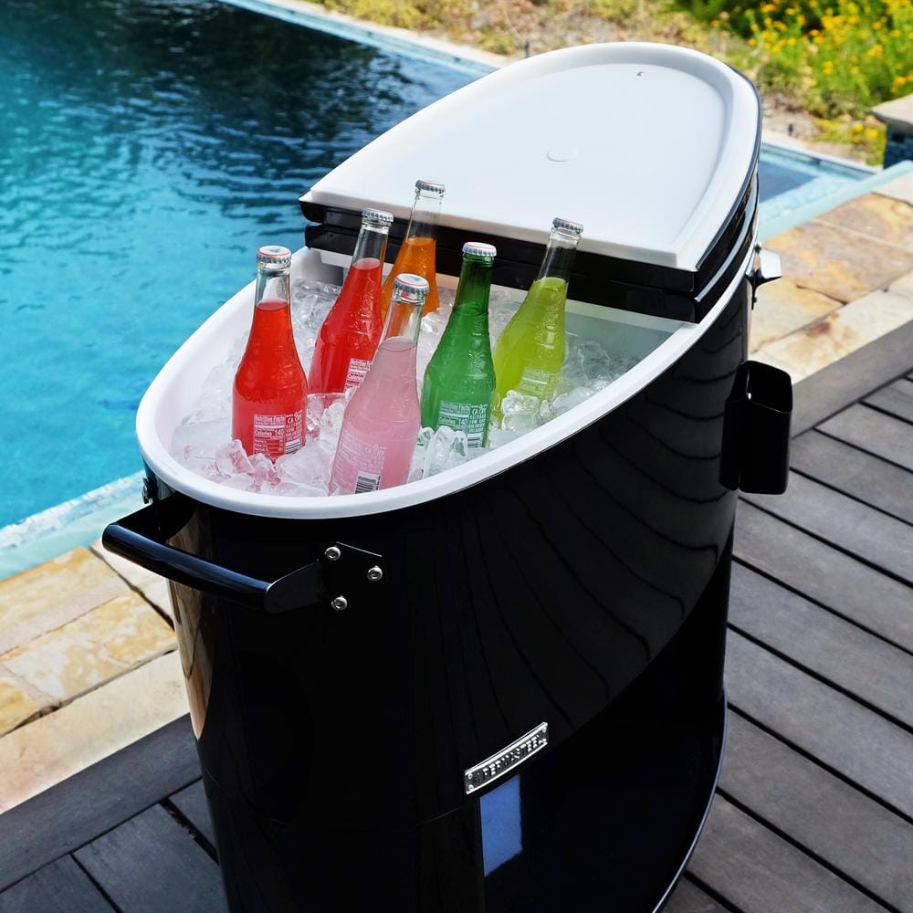 Black Powder Coated Steel Rolling Patio Cooler with Insulated Basin
