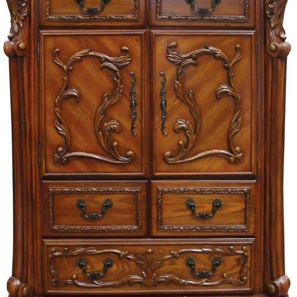 Dresden Cherry Oak 5-Drawer Chest with Carved Details