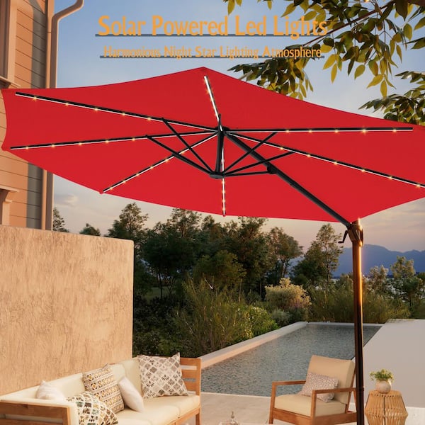 JOYESERY 10 ft. LED Round Cantilever Umbrella Solution-Dyed