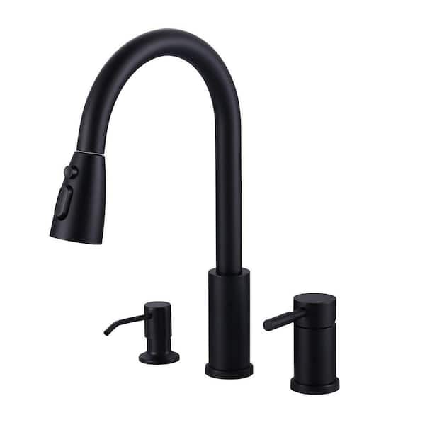Separate Single Handle 15 in. H Pull Down Sprayer Kitchen Faucet with 360 Degree Spout Swivel in Matte Black