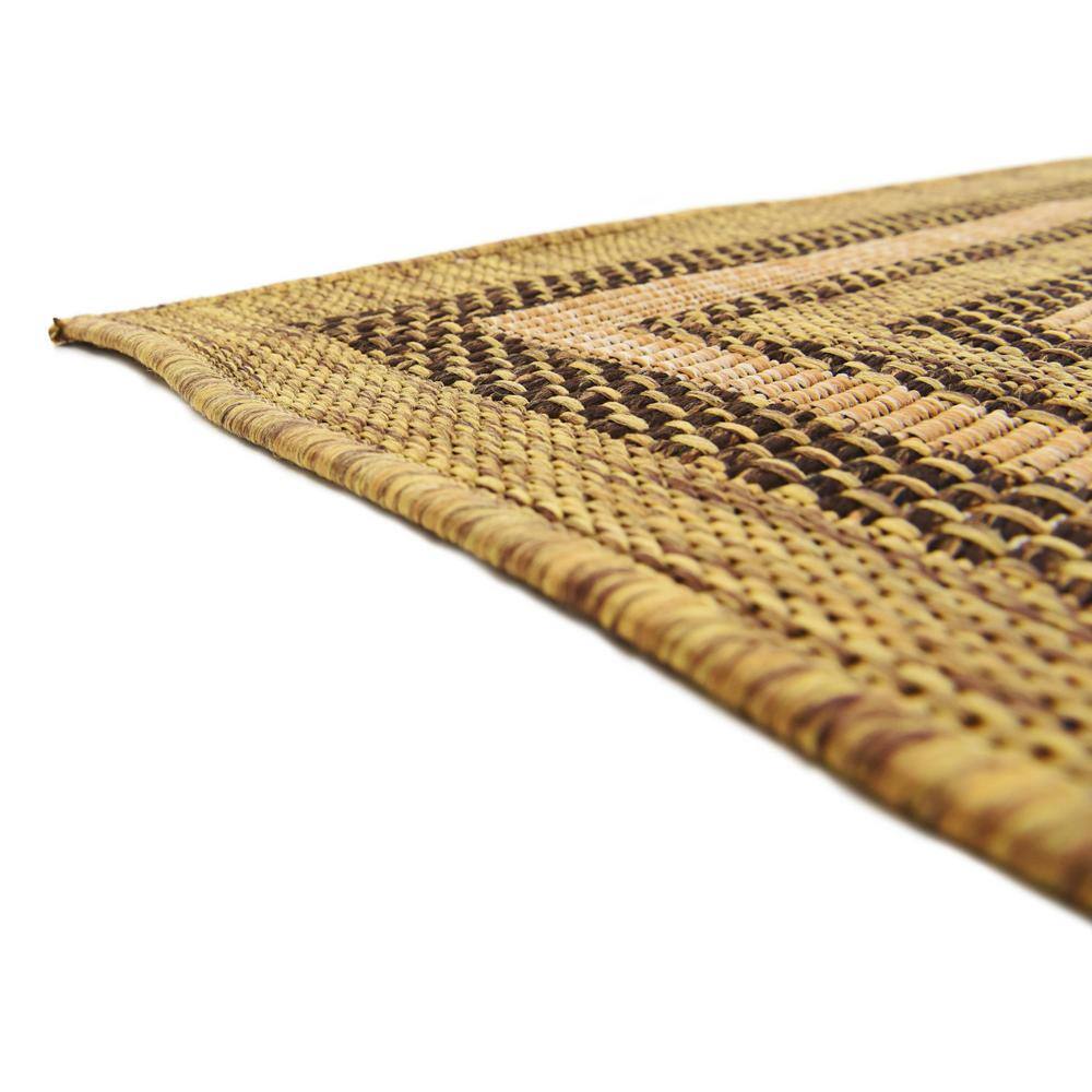 Multi-Border Brown Synthetic 4' x 6' Outdoor Area Rug