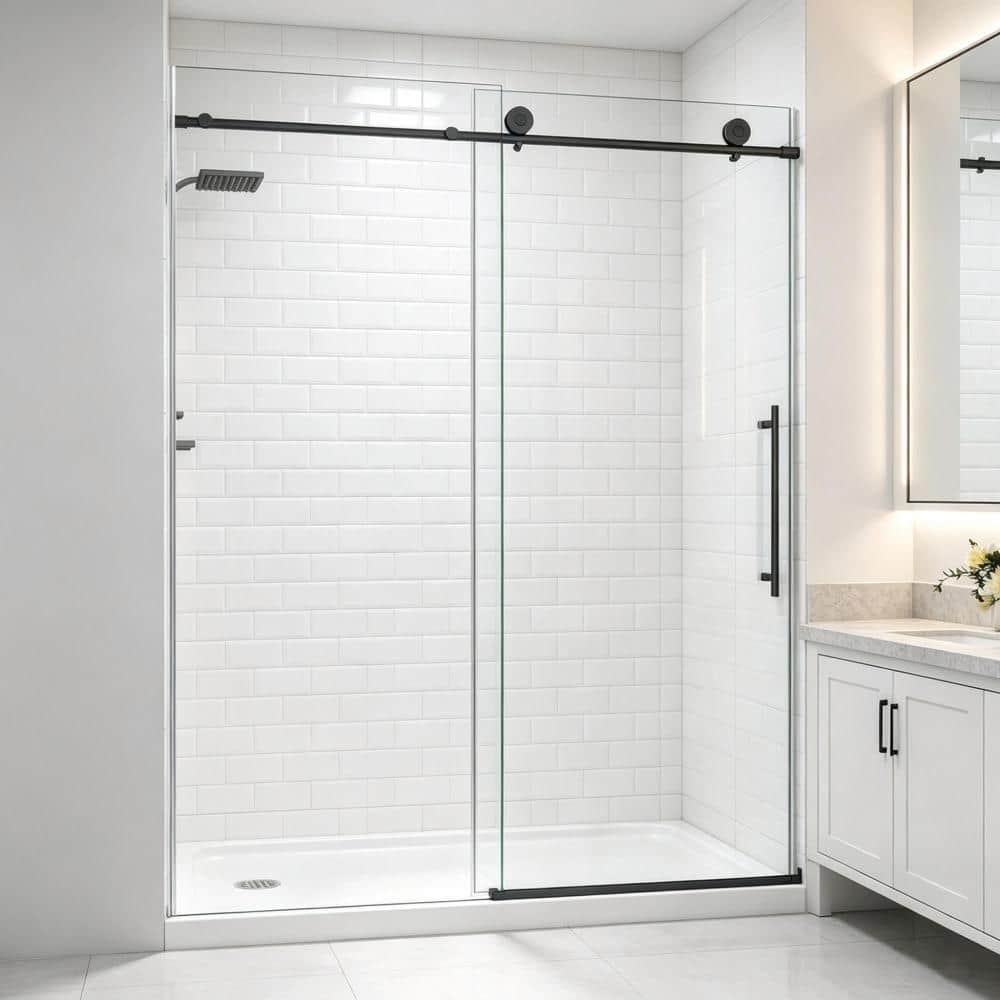 61 in. - 65 in. W x 76 in. H Frameless Sliding Shower Door in Matte Black with 5/16 in. Clear Glass price history on PriceWatchPro