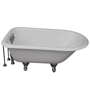 4.5 ft. Cast Iron Ball and Claw Feet Roll Top Tub in White with Brushed Nickel Accessories