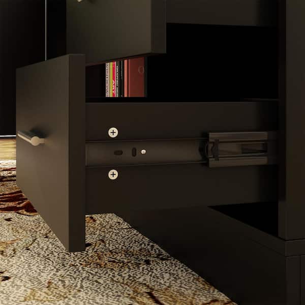 FUFU&GAGA 63 in. Width L-Shape Black Wooden 3-Drawer Writing FUFU&GAGA 63 in. Width L-Shape Black Wooden 3-Drawer Writing