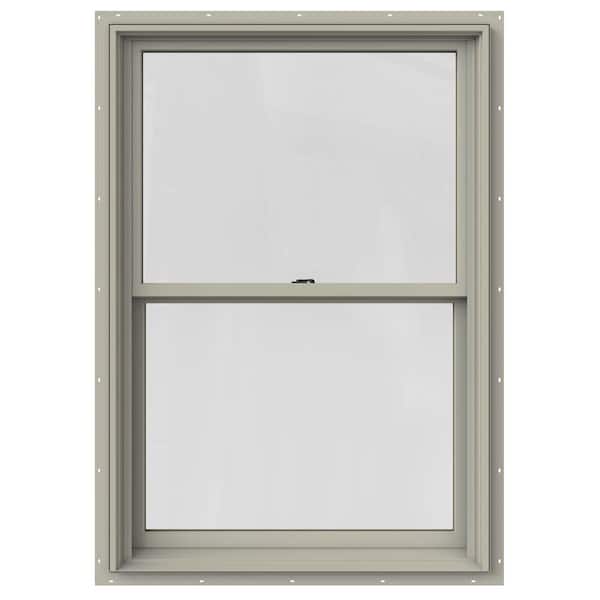 JELD-WEN 33.375 in. x 48 in. W-2500 Series Desert Sand Painted Clad Wood Double Hung Window w/ Natural Interior and Screen