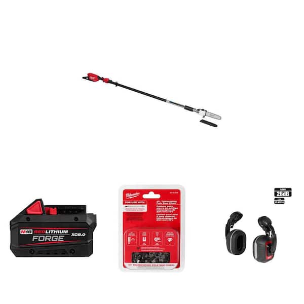 M18 FUEL 10 in. Pole Saw, 13 ft., M18 8.0 Ah Battery, 10 in. Chain and 26 dB Earmuffs Combo
