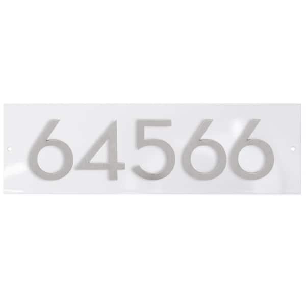 Horizontal Floating Modern Address Plaque (4 in. Numbers-5 Characters)-White/Brushed Aluminum
