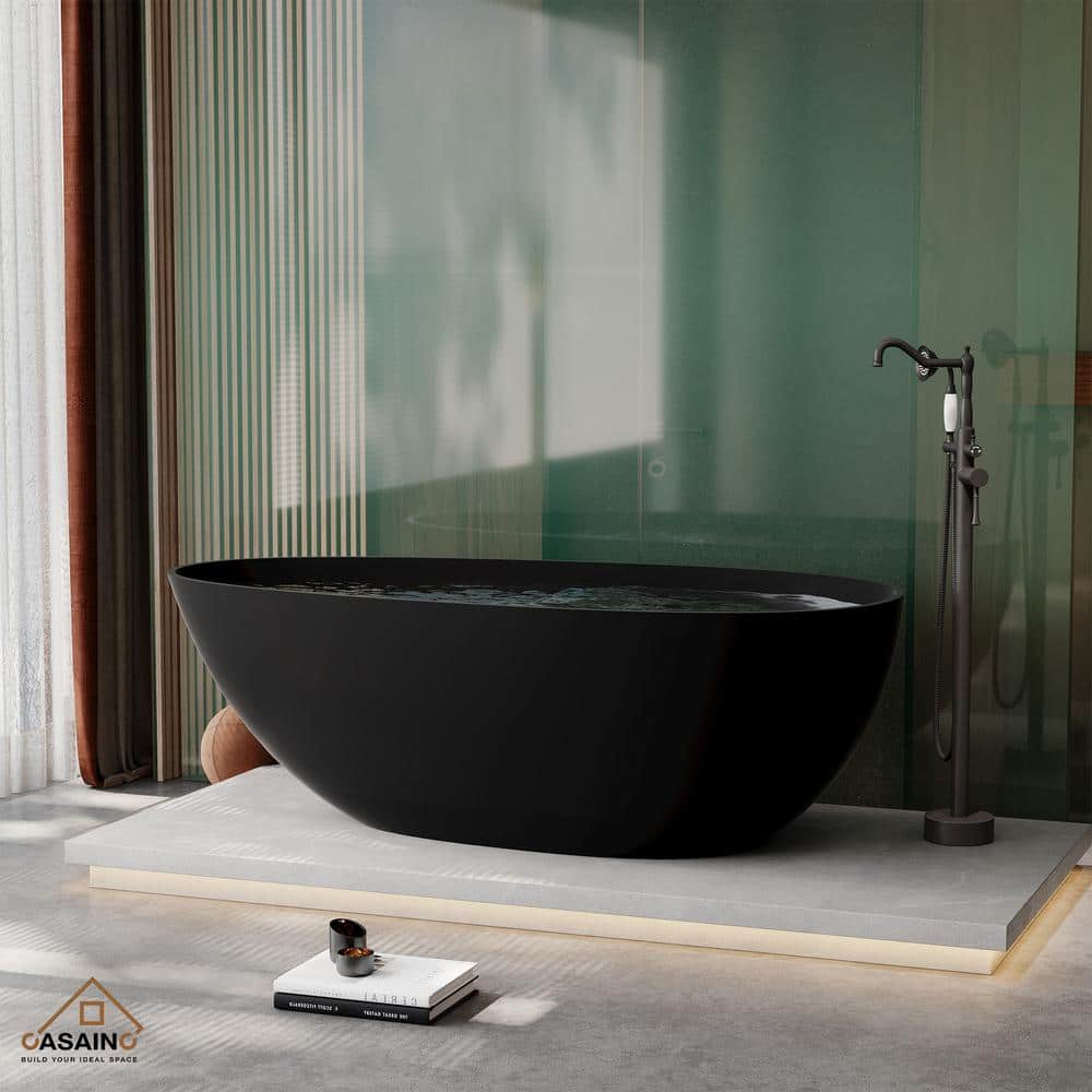 Matte Black 67'' Solid Surface Freestanding Soaking Bathtub