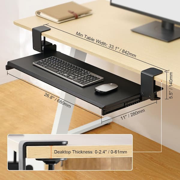 FlexiSpot Large Keyboard Tray Under Desk Ergonomic 63.5 (76.2 Including Clamps) X 30 In C Clamp Mount Retractable Adjustable Mouse Computer Keyboard Platform Tray Slide-Out Keyboard Drawer Shelf (Black