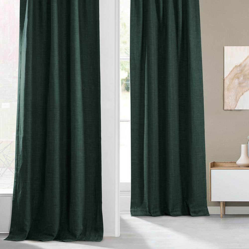 Focal Green Faux Linen Room Darkening Ground Length Drapes