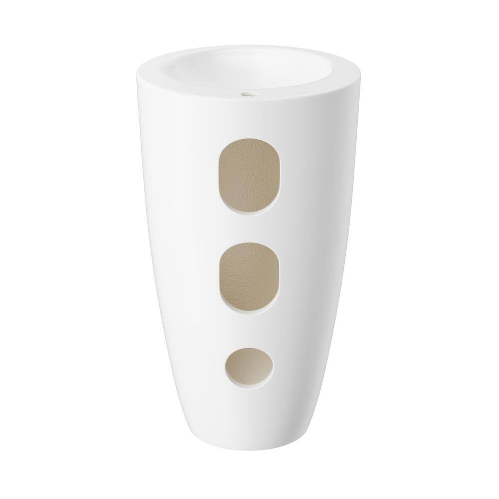 Glossy White Ceramic Round Pedestal Bathroom Sink with Overflow