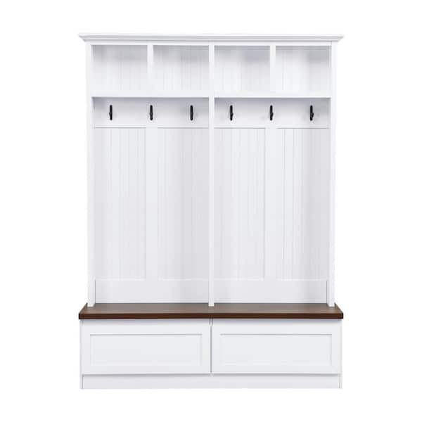 Harper & Bright Designs White 4-in-1 Hall Tree with Wood Grain