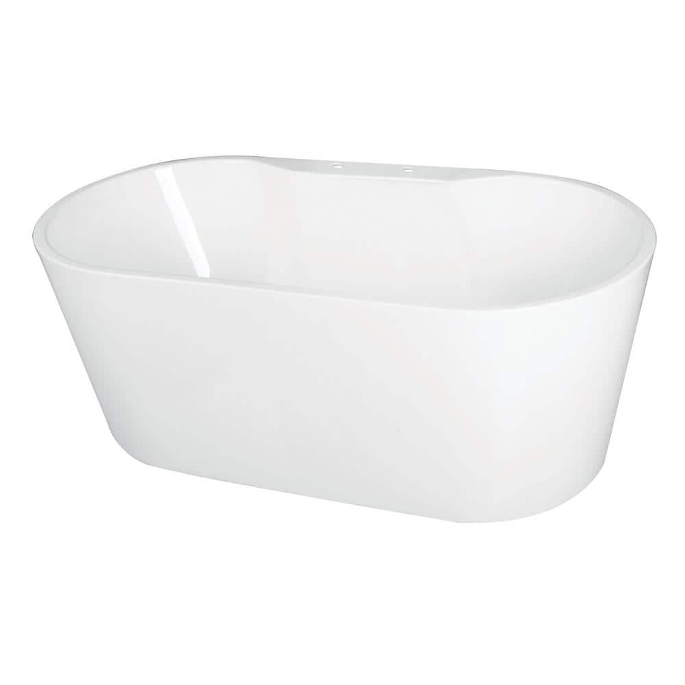 63 in. Acrylic Center Drain Oval Flatbottom Freestanding Bathtub in White