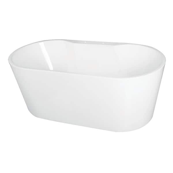 Unbranded 63 in. Acrylic Center Drain Oval Flatbottom Freestanding Bathtub in White